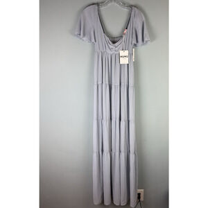 NWT Show Me Your Mumu Nicole Maxi Dress Size Small Steel Blue Chiffon Bridesmaid